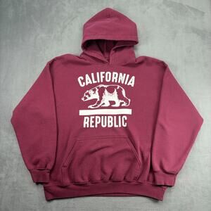 California Republic Hoodie Men's Large Red Bear and Star Logo Hooded Skater